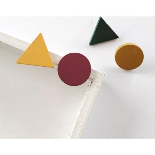Cute Girls Korean Style Painting Geometric Trangle Round Earrings Women New Simple Stud Earrings Female Jewelry Party Gift