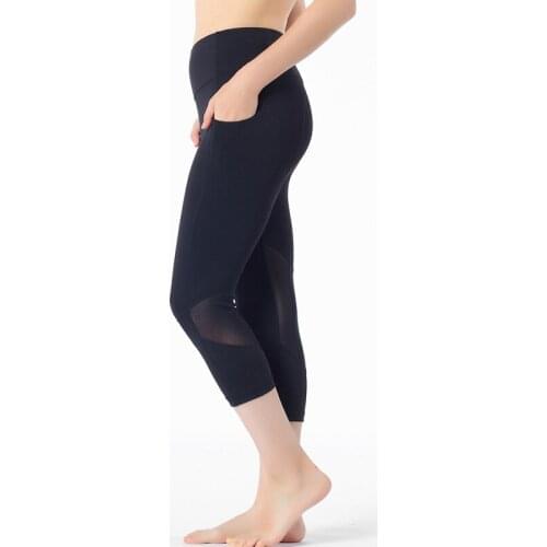Woman sport capris 4 way stretch fabric pant sexy gym mesh splice Calf-Length Splicing legging Breathable high quality pants