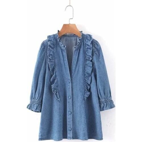 Womens Peplum Button Down Cropped Ruffle Denim Jackets