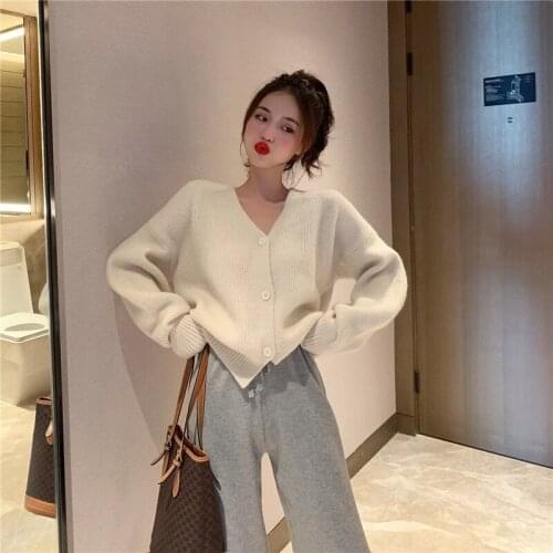 Spring Autumn Cotton Womens Sweater V-Neck Long Sleeve Cardigan Button Knitted Loose Solid Fashion Casual Sweater