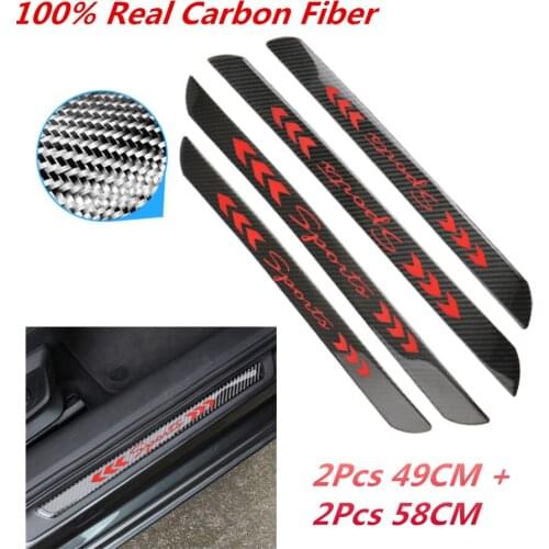 1 Pair 58cm&49cm Real Carbon Fiber Car Door Welcome Plate Sill Scuff Cover Panel Sticker