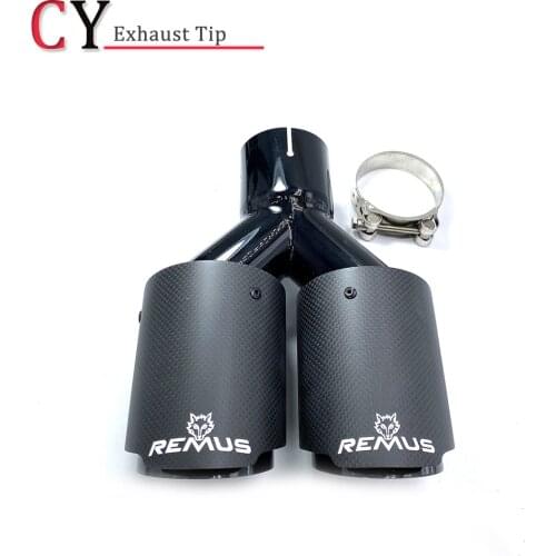 1Piece Matt Straight Carbon+Black Stainless Steel Dual tip Equal Length Muffler Pipe End tail Middle Exhaust Tip With Remu Logo