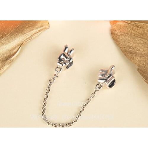 2018 Mothers Day S925 Sterling Silver Mickey Gestures Safety Chain Charm beads Fit European Woman Jewelry DIY Bracelets