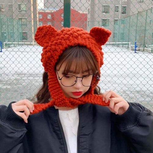 2021 Warm Winter Hats For Women Beanie Frog Hats Handmade Crochet Knitted Cap Girls Fashion Costume Skullies Cute Hip-hop Cap