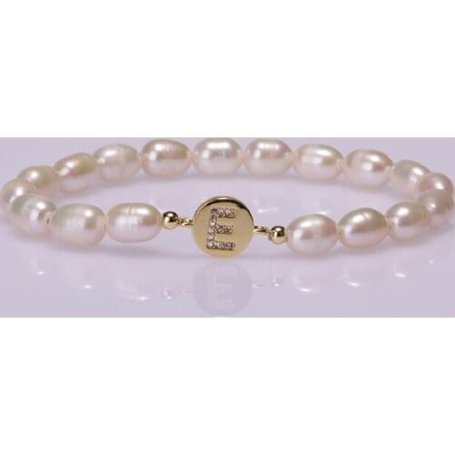 5pcs 2021 New Fashion Natural Freshwater Pearl Jewel Connected Initial 26 Letter Gold Coin Paved C Zircon Charm Women Bracelet