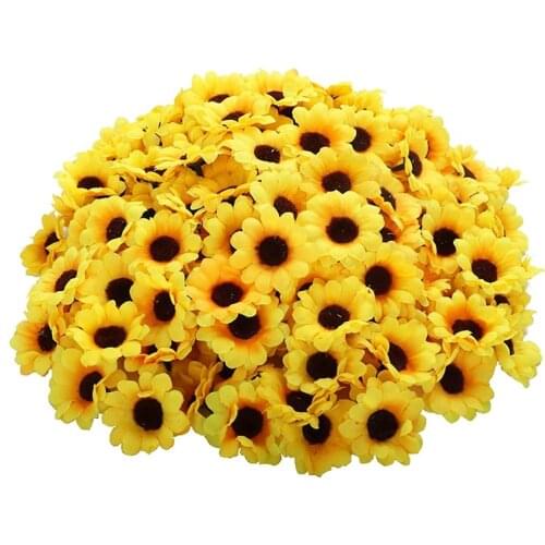 50Pcs Artificial Sunflower Heads Fabric Fake Sunflower Heads for Wedding Decoration Bridal Bouquet DIY Handicrafts