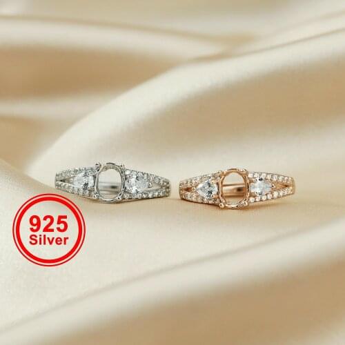 5x7MM Oval Bezel Rose Gold Plated Solid 925 Sterling Silver DIY Adjustable Prong Ring Settings Blank 1210062