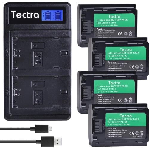 4PCS 2280mAh NP-FZ100 NPFZ100 NP FZ100 Battery+LCD Dual USB Charger for Sony NP-FZ100, BC-QZ1, Sony a9, a7R III, a7 III, ILCE-9
