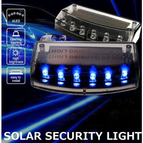 6 LEDs Auto Solar Analog Anti-theft Warning Light Charger Car Burglar Alarm Lamp Sensor Security Warning Light