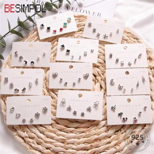 Besimpol s925 Silver Stud Earrings With Diamond Exquisite Simple All-match Female Earrings For Women Wedding Fine Jewelry Gifts