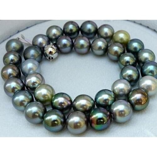 Free shipping stunning10-11mm tahitian natural round multicolor pearl necklace 17inch