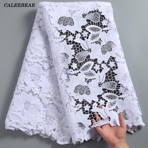 Pure White African Guipure Cord Lace Fabric 2021 High Quality Nigerian Lace Fabrics French Water Soluble Lace For Wedding S2256