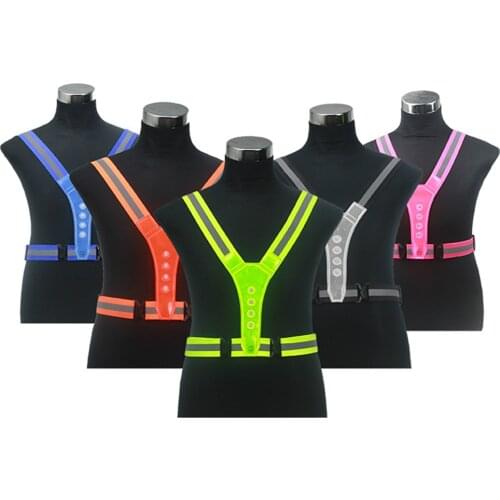 Elastic LED Cycling Vest Adjustable Visibility Reflective Vest Gear Stripes Night Sports Safety Cycling Reflective Belt Riding