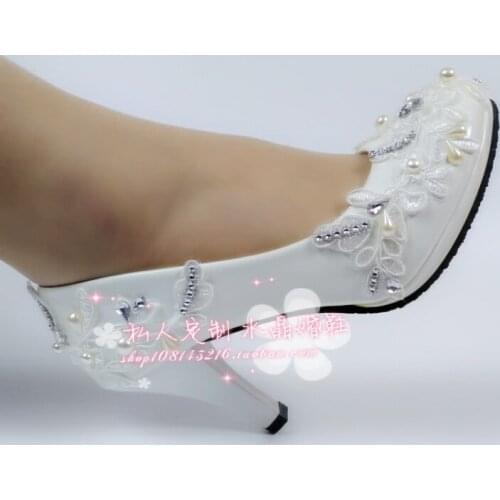 French bride lace flower wedding shoes high heel pearl crystal wedding toast photo bridesmaid light familiar womens pumps