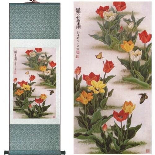 Butterfly and flowers Painting Home Office Decoration Chinese scroll painting butterfly and peony flower painting