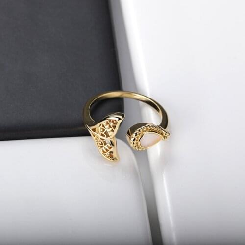 Trendy Gold Silver Color Cutout Mermaid TailFish Tails Couple Ring Trend Wedding Adjustable Ring Gift for best friend