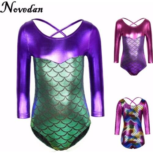 2019 New Toddler Girls Ballet/Skate Gymnastics Leotard/Unitards Matalic Long Sleeve Mermaid Costume Kids Children Dancewear