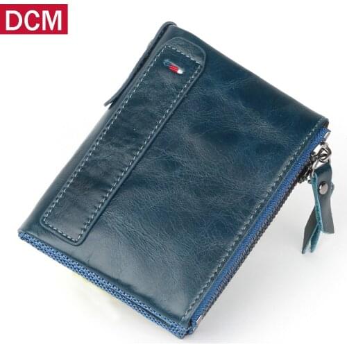 Genuine Leather Men Wallet Rfid Male Double Zipper Portefeuille Homme Short Coin Purse Brand Carteira Small Wallets For Men