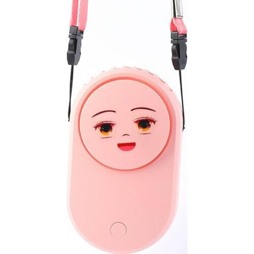 Cute Portable USB Electric Hanging Neck Fan Mini Pocket Air Cooling Fan Summer Outdoor Travel Lanyard Handsfree Cooler Fan