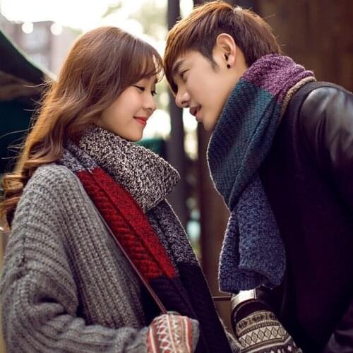 Mingjiebihuo Autumn and winter new couple hit color wool scarf men and women warm thick striped knit scarf fashion girls