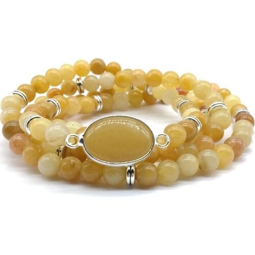 Fashion Stone Beads Bracelet Elastic Mala Necklace Woman Jewelry Yellow Zinc Alloy Metal 6 mm Bead For Her Gift Woman Jewelry