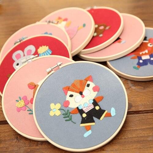 Cartoon Animal Theme Beginner Handwork Embroidery Kit Unfinish Needlework Cross Stitch Set Thread Tools Material Pack Home Decor