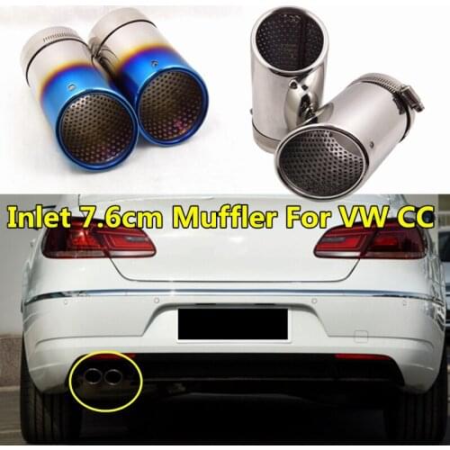 Car Exhaust Tip Pipe For Volkswagen CC Magotan Inlet 76mm Buckle 304 Stainless Steel Tail Throat Muffler Decorative Accessories