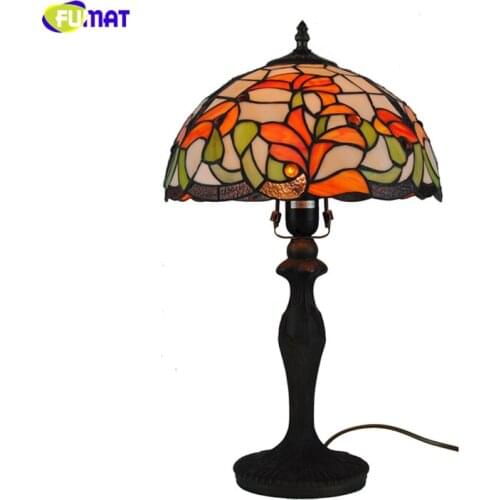 FUMAT 12" Flower Lily Table Lamps European Style Hand-made Tiffany Stained Glass Table Light For Living Room Home Bedside Lights