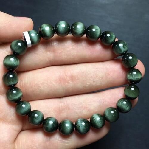 Genuine Natural Green Rutilated Quartz Clear Round Beads Bracelet 8.6mm Women Men Cat Eye Wealthy Stone Genuine AAAAAA
