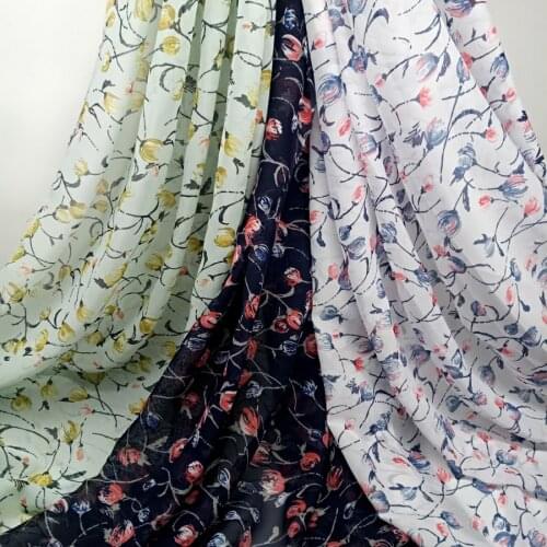 Fancy dress chiffon fabric flower printed material soft breathable scarf DIY craft fabric