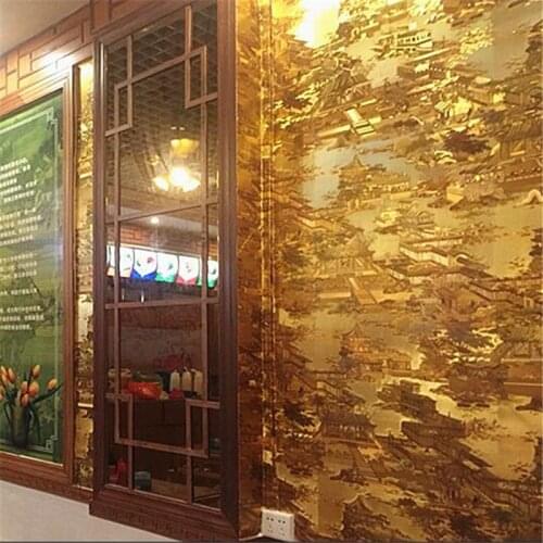 Beibehang Wallpaper gold yellow restaurant Chinese shop wall paper Hotel teahouse KTV store decoration wallpaper Papel de parede