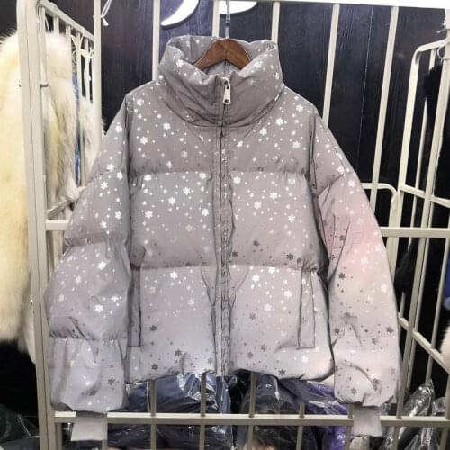 New winter thickening short section laser female loose Korean version of the bread coat cotton coat winter clothing reflective