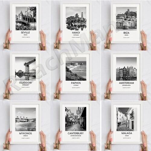 Travel poster, Seville, Malaga, Ibiza, Spain travel print black and white poster landmark coordinates minimalism wall art decora