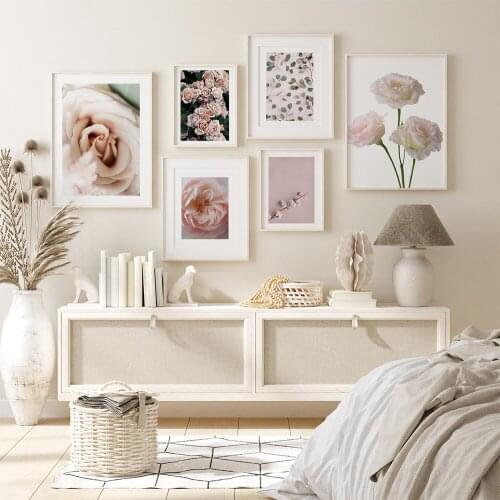 Floral Gallery Posters,Pink Canvas Painting,Feature Wall Pictures,Modern Girly Decor, Bedroom,Living Room