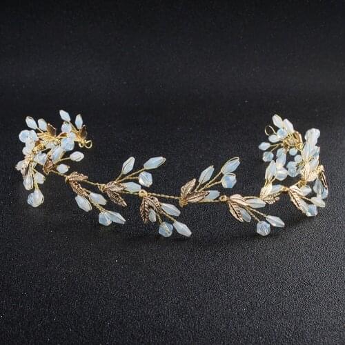 Gold Color Leaf Crystal Wedding Hairbands Accessories Bridal Tiara Women Head Decoration Hair Ornament Girls