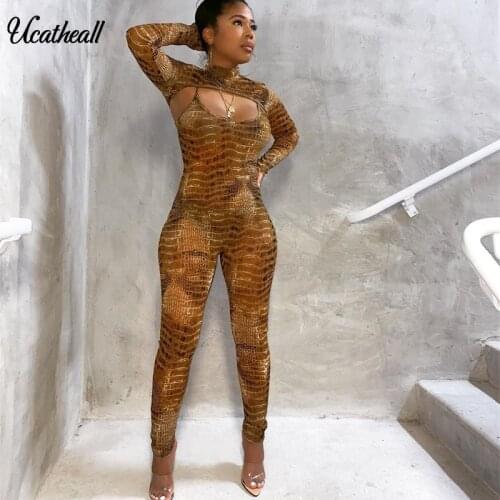 Sexy Snake Print Strap Night Party Club Jumpsuit Women Summer Casual Backless Skinny Rompers Female Overalls Outfit