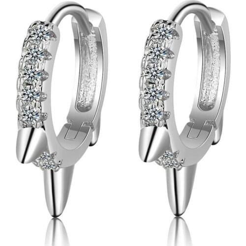 Hip Hop Style Single Row Zircon Hoop Earrings Silver Color Simple Huggie Earring For Women Girl Party Gift Punk Jewelry Aretes