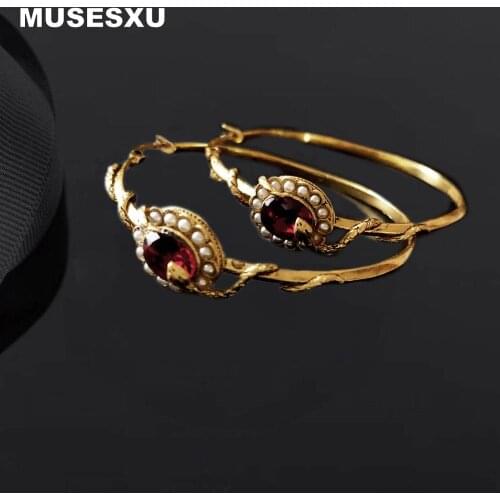 Jewelry & Accessories New Fashion Baroque Style Brand Retro Inlaid Red stone Eearrings For Womens Party Festival Wedding Gift