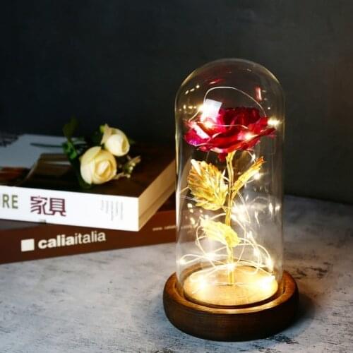 Glass Dome Light Flower Beauty And The Beast Enchanted Rose Glass LED Lighted Wedding Home Decor Gift #7