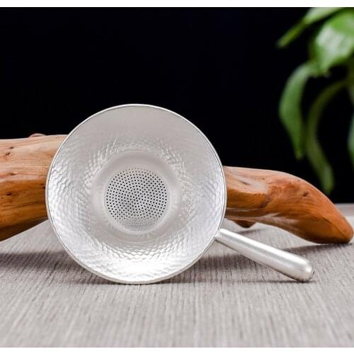 Sterling Silver 999 Tea Mesh Leak Handle Infuser Net Filter Hole Tea Set Tools Water Separator Kungfu Teaset Handmade Strainer