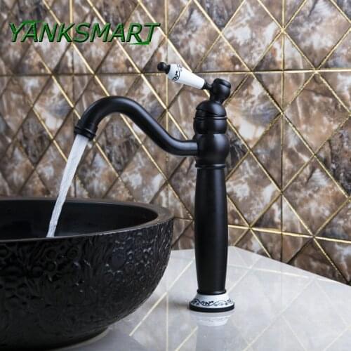 YANKSMART Oil Rubbed Bronze Bathroom Sink next Basin Faucet Mixer Tap Single Ceramics Handle Deck mounted Faucet
