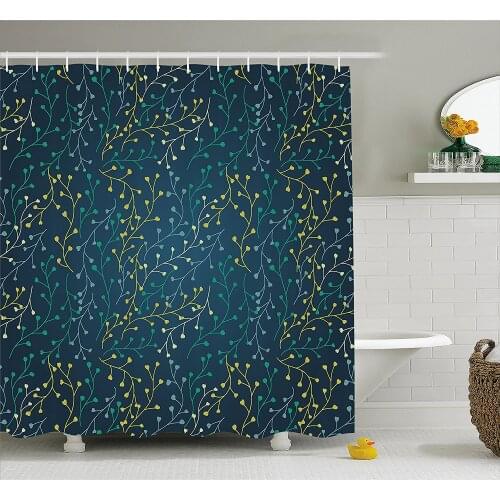 Leaves Shower Curtain Heart Shaped Little Buds Flowering Branches Curly Spring Nature Inspired Home Decoration Bathroom Curtains