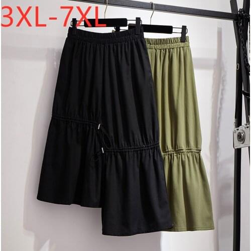 New 2021 summer plus size long skirt for women large casual loose irregular cotton pleated skirts black green 4XL 5XL 6XL 7XL