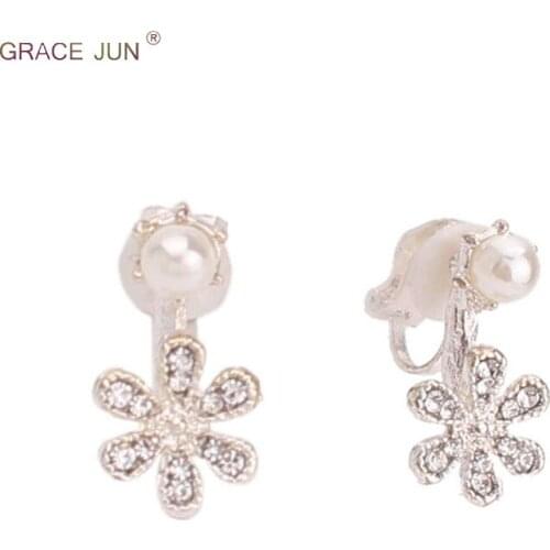 Korea Style Simulated Pearl Small Flower Clip on Earrings Without Piercing for Women Party Luxury Cute No Hole Earrings Gifts