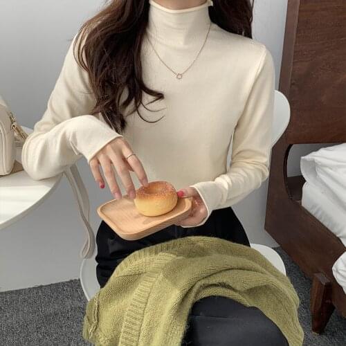 2021 Knitted Women Sweater Pullovers Turtleneck Autumn Winter Basic Women Sweaters Slim Fit Black Warm Bottom High Neck Tops