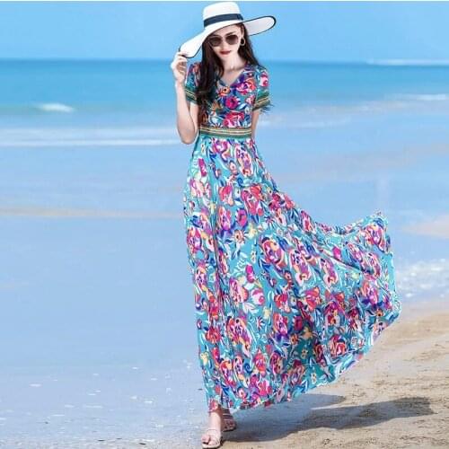 2021 New fashion womens French dress female temperament V-neck Short sleeved chiffon floral dresses