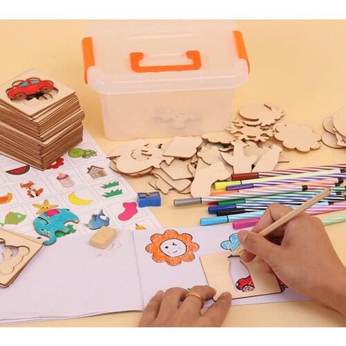 1 Set Kids Painting Board Set Wooden Painting Graffiti Board Coloring Book DIY Craft Educational Kids Toy Baby education toys