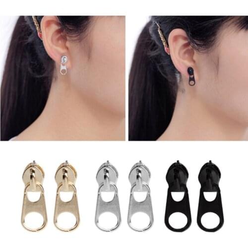 1 Pair Punk Zipper Stud Earrings Tragus Cartilage Ear Piercing Jewelry Unisex
