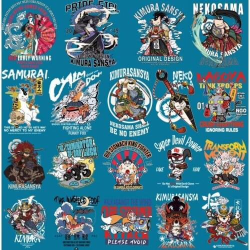19 styles new Japanese popular anime cool cartoon cats Japanese samurai costume printing heat transfer stickers
