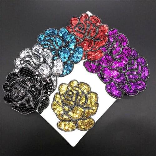 20pcs parches bordados Rose Flower Heat Transfer Glitter Patches For Clothing Iron On Sequined Patch Appliques Jacket Patchwork